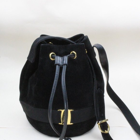 Authentic Salvatore Ferragamo Vara Suede Black Bow Drawstring Purse Handbag - Picture 5 of 16